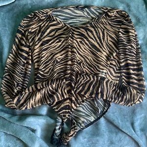 Nasty gal animal print mesh long sleeve body suit, size 8 (M/L)